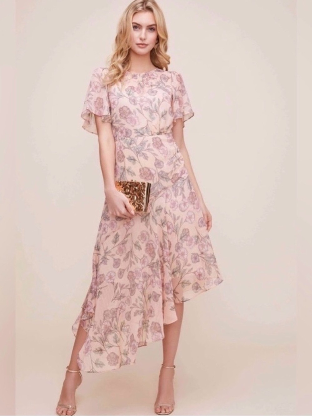 Astr Pink Floral High-Low Chiffon Dress | Worn ONCE for wedding